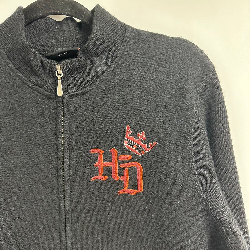 Harley-Davidson Cycle Queen Wool Jacket Large Black Full Zip Crown Sweater Studs - Picture 2 of 8